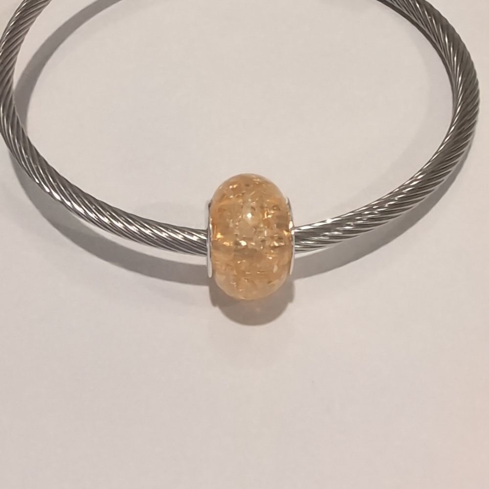 Silver Peach "Crushed‎ Glass" Charm for Pandora Style Bracelet